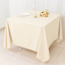 Față de masă pătrată BalsaCircle, bej, poliester premium Scuba, 70x70 in, pentru petreceri, evenimente, decorațiuni, consumabile