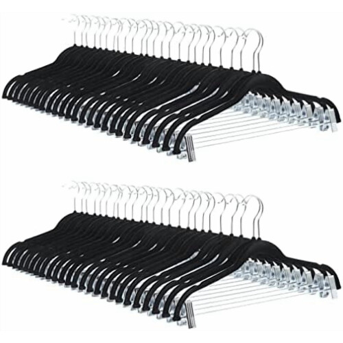 Schwarze Samt-Rockbügel mit Clips (24er-Packung)