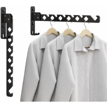 Perchero plegable de pared, color negro mate (paquete de 2)