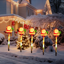 Guirlandes lumineuses solaires de Noël pour sol, Père Noël et bonhomme de neige, lot de 5