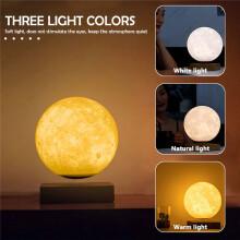 Luz Noturna Lunar Levitante com Rotação de 360, Lâmpada Lunar Flutuante Magnética com 3 Cores para Mesa de Escritório em Casa, Plugue Americano
