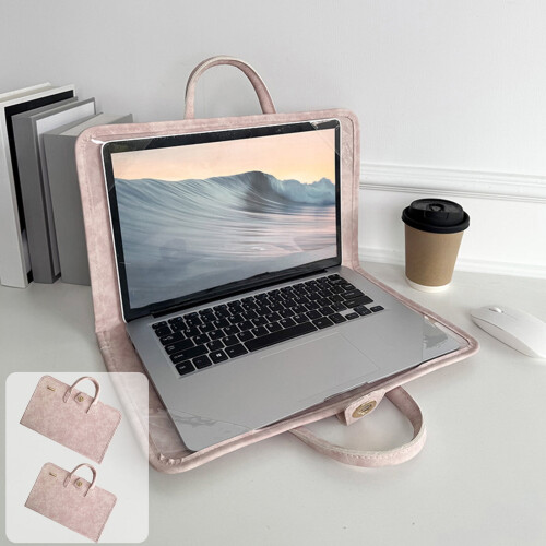 Capa para laptop em couro PU rosa aveludado de 15,6 a 16 polegadas