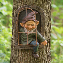 Adorno de jardín Whimsical de 30 cm con forma de elfo asomándose por la ventana, ideal para abrazar árboles. Compatible con árboles de exterior,