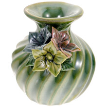 Vaso de cerâmica com detalhe floral metálico – 9 cm