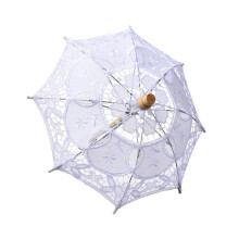 Dames kanten parasol, katoenen bruidsparasol met houten handvat, modieuze decoratie voor bruiloften.