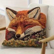 Red Fox Floral Pillow Cover Kit – DIY Latch Hook, 45 cm