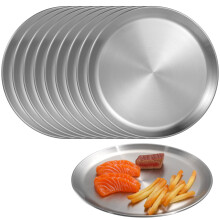 Lot de 10 assiettes de 25 cm (10 pouces) en acier inoxydable 304 – Durables et aptes au contact alimentaire, pour la maison, l'école et la