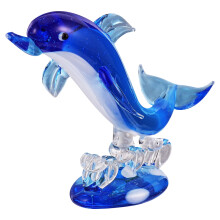 Healifty Blue Crystal Glass Dolphin Figurine Animal Sculpture Statue Paperweight Sea Ornament Home Tabletop Decorative Showpiece Centerpiece
