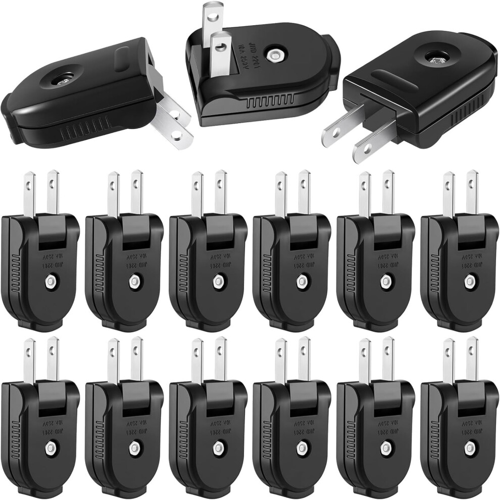 15 Pcs Extension Cord Replacement Plug 2 Prong 250V 10A Rotatable Electric Male Lamp Plugs For Small Appliances Strips Diy Craft Projects (Black) 9165521499038