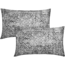 Clúdaigh Piliúir Lumbar Boho 12x20", Clúdaigh Piliúir Dronuilleogacha Bláthanna Béise/Don/Liath, Maisiú Baile Feirme, Tacar de 2