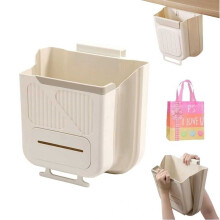 Foldable Wall-Mounted Trash Can with Lid 12L