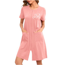 Dámská valentýnská dlouhá noční košilka, polyester, spandex, dvojitě kartáčovaná, měkká a pohodlná, s přední kapsou na zip, tisk