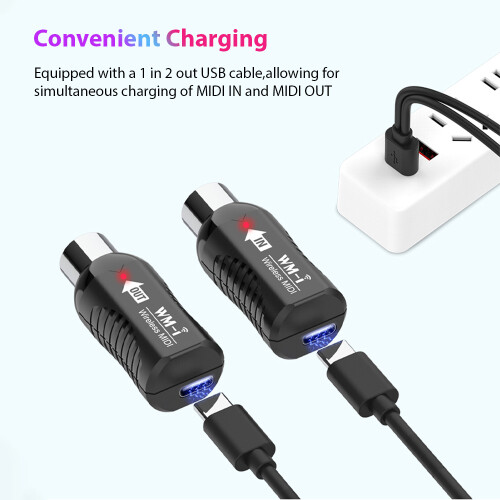 Wireless MIDI Adapter 2.4GHz, Rechargeable, 10m, Low Latency 2