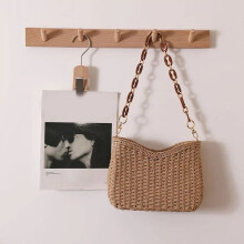 Sommerliche Stroh-Schultertasche mit Kette für Damen, Handtasche, Rattan-Boho-Tasche, lässige gewebte Messenger-Korbtasche, Clutch für Damen, 2023