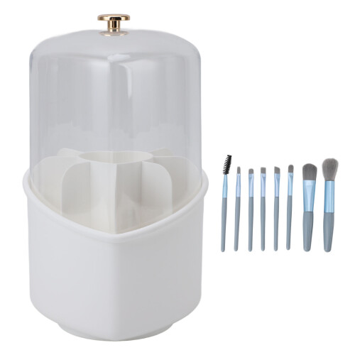 8PCS Makeup Brush Set with Rotating Organizer, White, 24.5x12.5cm 2