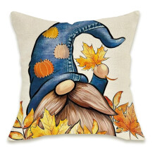 Hallo Herbst! 45 x 45 cm große Kissenbezüge – Herbstliches Kürbis-Gnom-Motiv, orange kariertes Ahornblatt-Muster, rustikaler