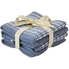 Ensemble de 4 gants de toilette Longborough 100 % coton turc premium, 520 g/m², jacquard doux et absorbant, bleu denim