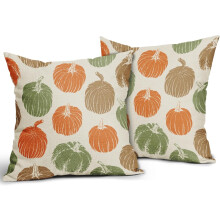 Housses de coussin automnales citrouille marron/orange/verte 45 x 45 cm, lot de 2, imprimé récolte d'automne, décoration Thanksgiving, style ferme