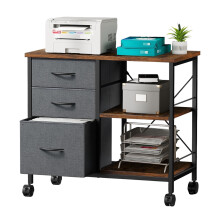 EDX 3 Drawer Mobile File Cabinet, Rolling Storage Cabinet with Open Storage Shelf, Fabric Lateral Filing Cabinet for Home Office, Rustic