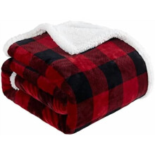Sherpa fleece kerstdeken rood zwart geruit tweepersoons
