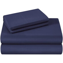 Ensemble de draps en microfibre extra doux Ă poches profondes, format Queen, bleu marine