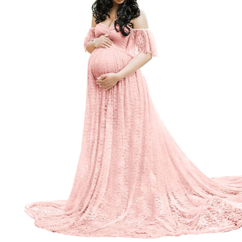 Φόρεμα εγκυμοσύνης, φόρεμα για πάρτι baby shower με φλοράλ δαντέλα και κορδέλα στη