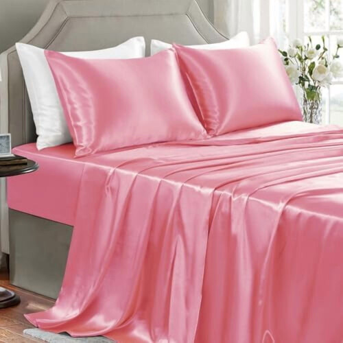 Fullstort satinlakanset, 4 delar, rosa