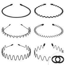 Pacote com 6 faixas de cabelo pretas unissex, estilo onda mola, antiderrapantes, para esportes, acessórios para cabelo (pacote com 8)