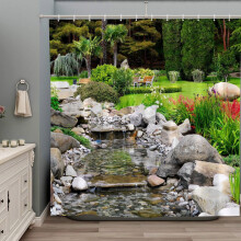 Cortina de chuveiro com estampa floral de jardim, 178 x 178 cm (70 x 70 polegadas), poliéster.