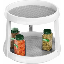 Organizador de especias giratorio Lazy Susan, blanco y gris, 25 cm (10 pulgadas), 2 niveles.