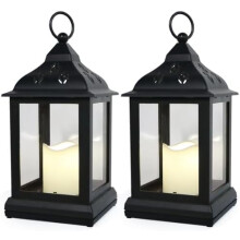 db-os 9,5"-es vintage LED gyertyalámpás 8 órás időzítővel, fekete – elemes, beltéri függő dekoráció, lángmentes gyertyákkal