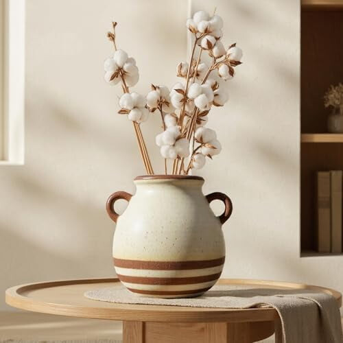 Vaso de cerâmica estilo fazenda, terracota, 15 cm (5,9 polegadas), com 2 alças.