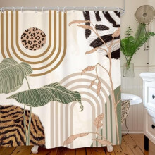 Tenda da doccia verde in stile boho con foglie di palma tropicali, design minimalista di metà secolo, 60"x72", compatibile con ganci standard.