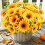Girasoli artificiali in seta, set da 7 steli, 4 pezzi, arancione e giallo 1