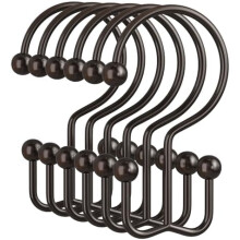 Crochets de rideau de douche en bronze, ensemble de 12 anneaux doubles