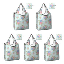 5-Pack Foldable Floral Print Reusable Grocery Bags with Pockets, Waterproof & Lightweight Tote Bags – Compatible with Pioneer Flower