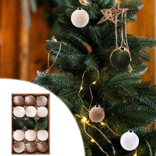 Christmas Tree Ornaments Velvet Balls - Pack of 15pcs Shatterproof Xmas Bulbs Decorations Set - Multicolor Green Brown Neutral, 80mm 3.15 inch