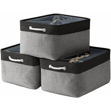 Cutii de depozitare pliabile din material textil, 17x14x10in, pachet de 3, pentru rafturi, cadouri și dulapuri (negru și gri)