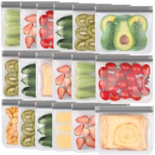 Paquete de 18 bolsas reutilizables para sándwiches, aptas para lavavajillas, sin BPA, a prueba de fugas, para congelar alimentos (gris)