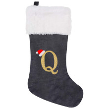 Meias de Natal personalizadas com a inicial Q, meias macias de 45 cm para decoração de árvore e festas de fim de ano.