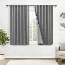 Blackout Curtain Panels w/ Tiebacks, Rod Pocket & Back Tab, Noise Reduction & Light Blocking, Grey, 52"x54", Set of 2, Compatible with Standard Rods