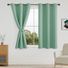 Sage Green Blackout Curtains with Tiebacks, 42x54", Grommet Top, Room Darkening & Privacy, Set of 2 Panels