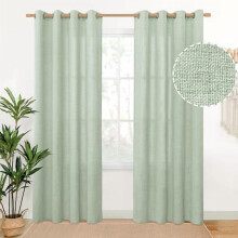 Sage Green Linen Curtains 52x80", 2 Panels, Bronze Grommets, Semi-Sheer, Light Filtering, Privacy Drapes for Living Room, Bedroom, Dining –