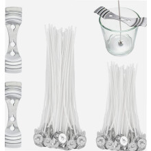 100 stoppini per candele pre-cerati con supporti e linguette in metallo, 10,5 cm/15,5 cm, per la creazione di candele fai da te in cera di soia.