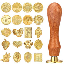Kit de sellos de cera, 21 piezas, sellos de cera clásicos vintage con mango de madera, color dorado, ideales para bodas, invitaciones a fiestas y