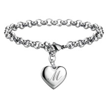 Initial Charm Bracelet for Teens & Women – Stainless Steel Heart Alphabet Bracelet (26 Letters), One Size, Jewelry Gift – Compatible with Teen