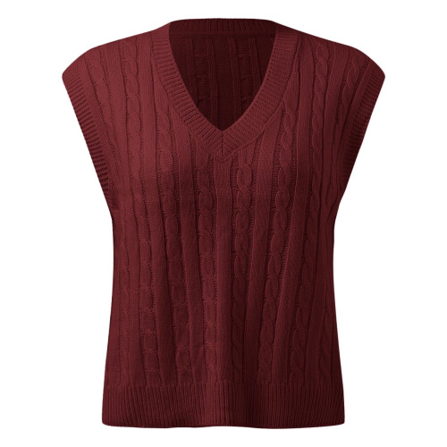 Dametrøjer Trykt Ærmeløs V-hals Ribbet Strik Split Pullover Sweatervest Efterår Vinter Bluse Top Afslappet Løs Pasform