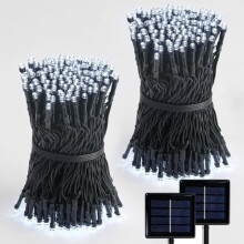 Guirnalda de luces solares blancas, 400 LED, 144 pies, 8 modos, paquete de 2