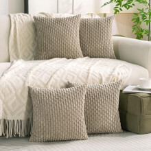 Taupekleurige corduroy sierkussenhoezen, 24x24 inch, set van 4