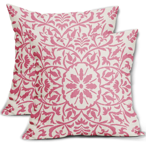 Conjunto de 2 capas de almofada rosa boho em linho, 40x40cm (16x16 polegadas).